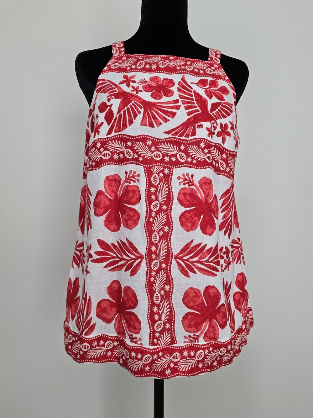 crown & ivy Red and White Floral Halter Tunic Top